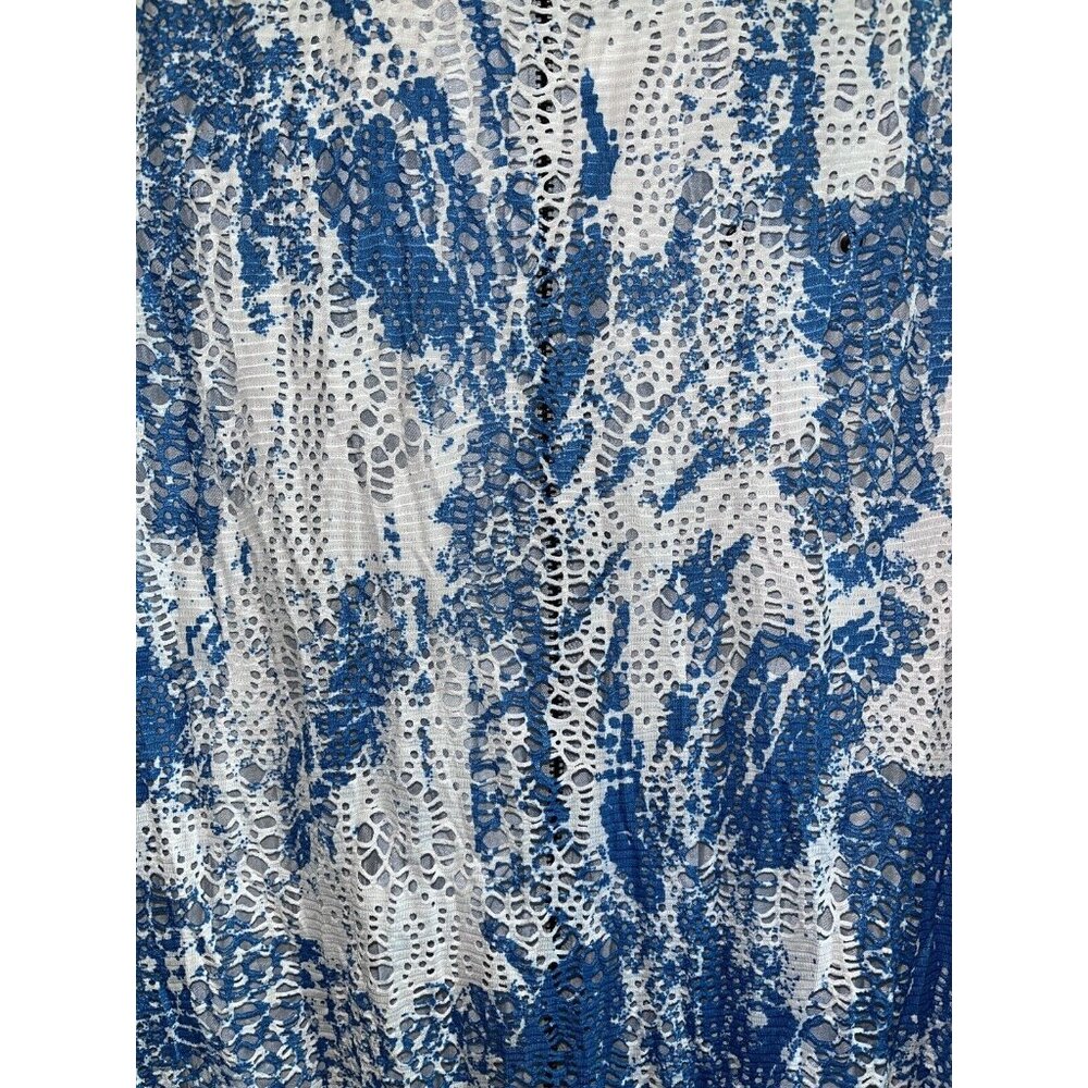 Blue White Gauze Cativa XL Women's Zip Up Mesh Inset Grommet LS Beachy Top - Picture 4 of 8